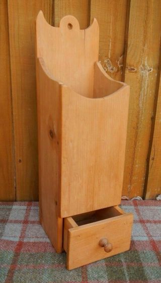 Vintage Primitive Country Style Wooden Pine Candle Box With Drawer