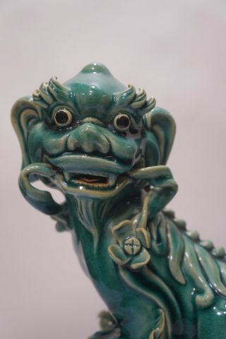 Vintage Turquoise Glazed Foo Dog from Shiwan 8