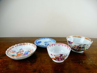 X4 Antique Chinese Porcelain Tea Bowl Saucer Cup 18th Century Famille Rose A/f
