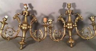 (2) Ca.  1900 Antique Victorian Style Bronze Goat Bust Statue Figural Wall Sconce