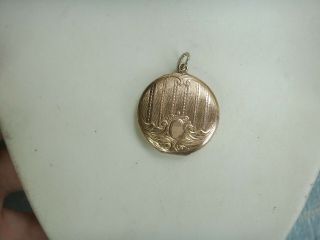 Old Vintage Antique Gold Plated Edwardian Photo Locket Pendant C.  1905 Engraved