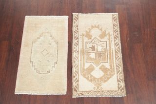 Pack Of 2 Muted 2x3 Vintage Oushak Turkish Oriental Area Rug Hand - Knotted Wool
