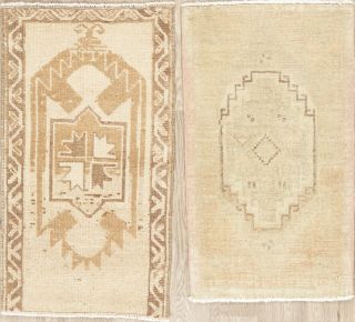 Pack of 2 MUTED 2x3 Vintage Oushak Turkish Oriental Area Rug Hand - Knotted WOOL 2