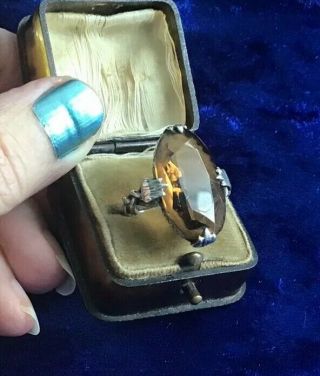Large Antique Art Deco Real Silver & Citrine Gemstone Ring