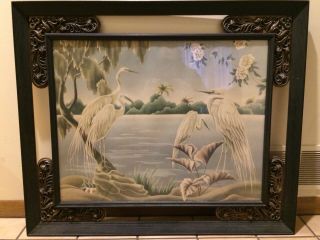Vintage Mid - Century Modern Egrets Tropical Print By Turner In Ornate Frame