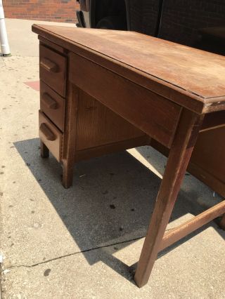 Solid Oak Antique Teacher ' s Desk Small 3