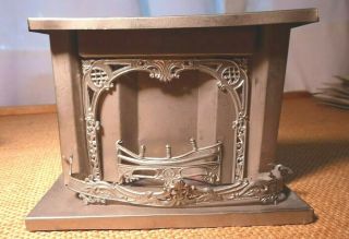 2 Antique Victorian Tin Fireplaces Mantel Hearth & Surround Miniature Dollhouse