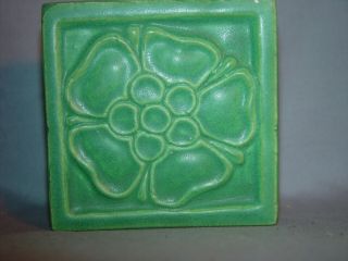 Grueby Arts And Crafts Rose Tile.  Signed Grueby Boston.