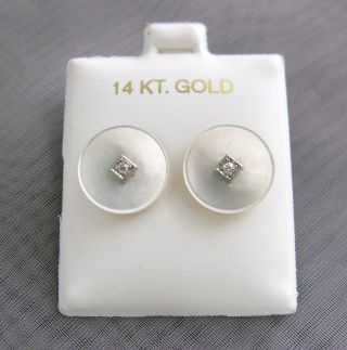 Antique Mother Of Pearl Stud 14k Yellow Gold Earrings With Diamonds