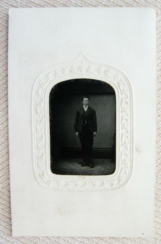 Antique Tintype Photo Portrait Of Handsome Dapper Young Man Wearing A Suit