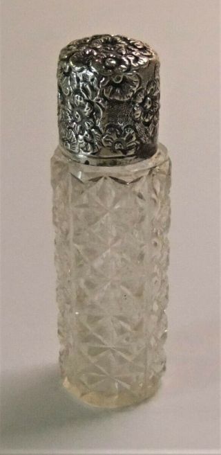 Victorian Ornate Silver & Cut Glass Scent Bottle Unmarked Tests Silver