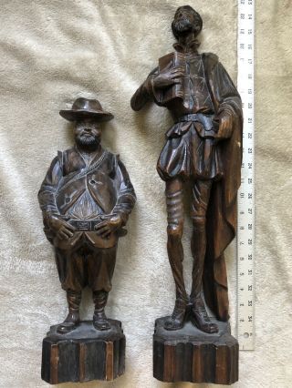 Vintage Spanish Hand Carved Wood Don Quixote And Sancho Panza Figures