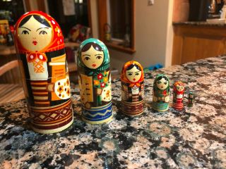 Vintage Bullet Maidens Nesting Dolls Complete Set Of 6 Ukraine