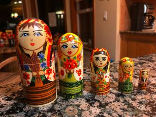 Set Of 5 Vintage Bullet Maidens Russia/ussr Nesting Dolls Ukraine