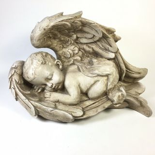 Sleeping Baby Wrapped In Angel Wings Garden Antique Look Statue Memorial