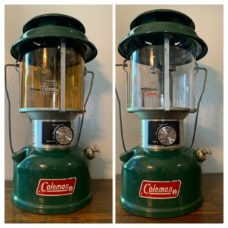 Vintage Coleman 220j Lantern With Clear And Amber Pyrex Globes -