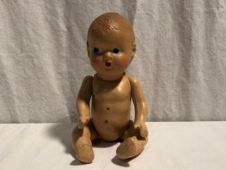 Antique 7 " Porcelain Jointed Baby Doll Painted Face