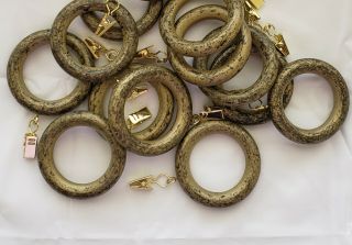 Faux Antique Gold Glam Curtain Ring Set Wooden Drapery Rings Fits 1 " Rod 12pk