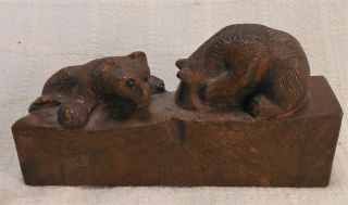 Great Carved Walnut Black Forest Figure Of 2 Playful Bears