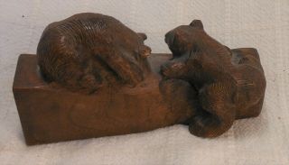 Great Carved Walnut Black Forest Figure Of 2 Playful Bears 2