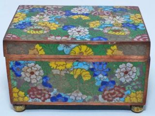 Very Good Early 20th C Chinese Cloisonne Box On Brass Feet
