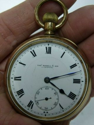 Good Quality Old Thomas Russel & Son Liverpool Pocket Watch Gold Plated Case