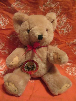 Shanghai Dolls Factory 12.  5 " Swivel Jointed Plush Bear With Red Bow & Tag