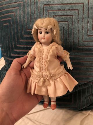 Extra Large All Bisque Limbach 7” Antique Chunky Bisque Doll Orig Wig Prize Baby