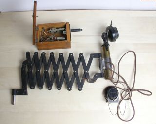 Western Electric Antique Candlestick Telephone Railroad Scissor Arm Oak Jack Box