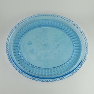 Rare Antique Eapg Adams & Co Blue Wildflower Pattern Glass Oval Tray/platter