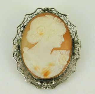 Vintage / Antique Sterling Silver Filigree Cameo Pin / Brooch