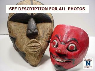 Noblespirit (3970) 2x Hand - Painted Wood - Carved African/asian Masks