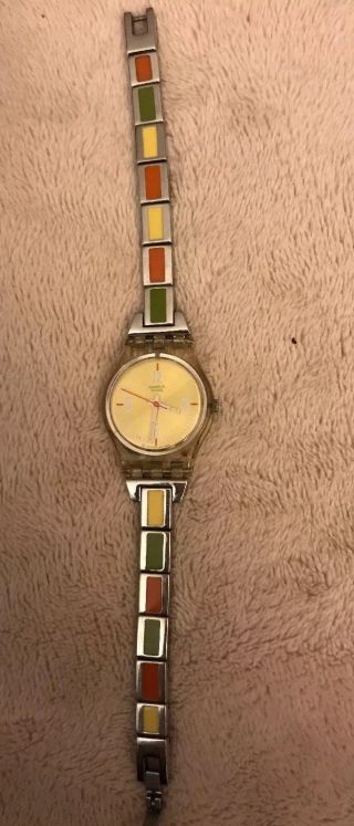 Vintage Swatch Watch Metal Multi Color Band Womens