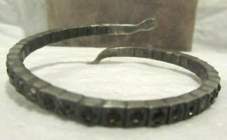 Antique Vintage Silver Tone Segment Snake Bracelet Clear Rhinestones Red Eyes NR 2