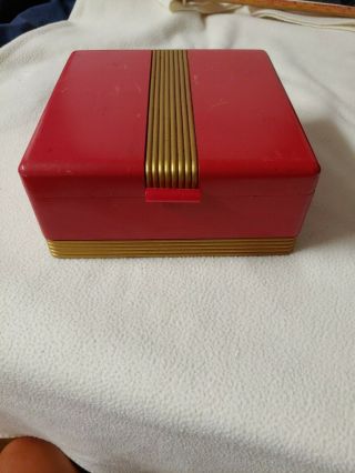 Both Art Deco Red Wood Box W/mirror Pilliod Red Bakelite Handle