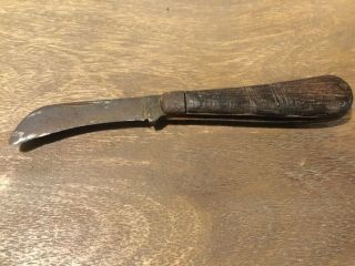 Old Antique Pruning Folding Knife - Wood Handle - 3 " Blade - 4 " Wood Handle