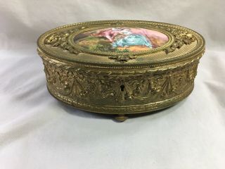 Antique Ovington Bronze Signed Hand Painted Porcelain Box Made In France