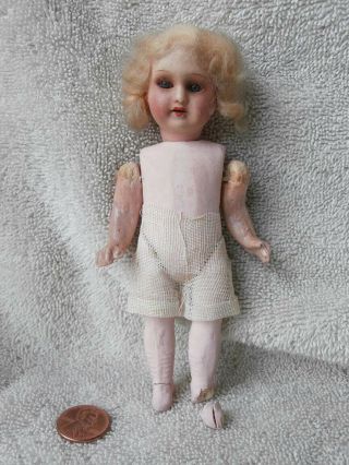 Sweet Little Blonde Antique German Painted Bisque Head Doll 5 1/2 "