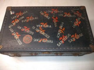 Vintage Antique Steamer Trunk Covered Vintage Union 76 Travel Decals California
