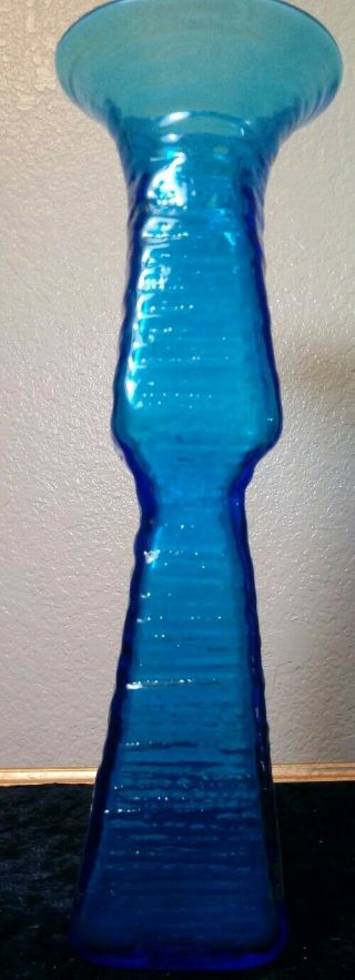 Antique 1960 ' s Blue TURQUOISE Blenko Art Glass Vase 6223 Wayne Husted 2