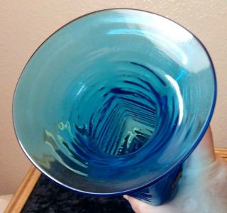 Antique 1960 ' s Blue TURQUOISE Blenko Art Glass Vase 6223 Wayne Husted 3