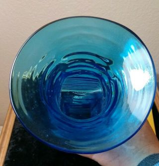 Antique 1960 ' s Blue TURQUOISE Blenko Art Glass Vase 6223 Wayne Husted 5