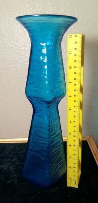 Antique 1960 ' s Blue TURQUOISE Blenko Art Glass Vase 6223 Wayne Husted 7