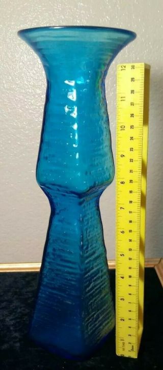 Antique 1960 ' s Blue TURQUOISE Blenko Art Glass Vase 6223 Wayne Husted 8