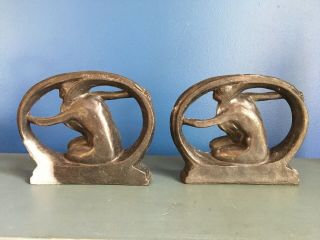 ANTIQUE EARLY 20th CENTURY ART DECO NUDE WOMAN BOOKENDS 2