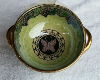 Antique Maling Newcastle On Tyne Butterfly Bowl 5916 14 Black Pink Vintage