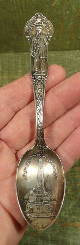 Antique Vtg Sterling Silver Souvenir Spoon Figural Abe Lincoln,  Springfield Il