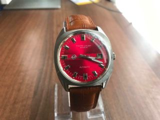 Vintage Favre Leuba Red Gents Automatic Watch,  Rare,  Swiss