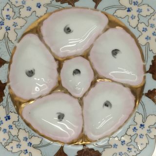Antique Marx & Gutherz Carlsbad Porcelain Handpainted Oyster Plate Pink Wells 2