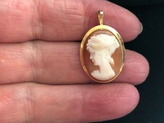 18kt Antique Hand Carved Shell Cameo Pin Or Pendant